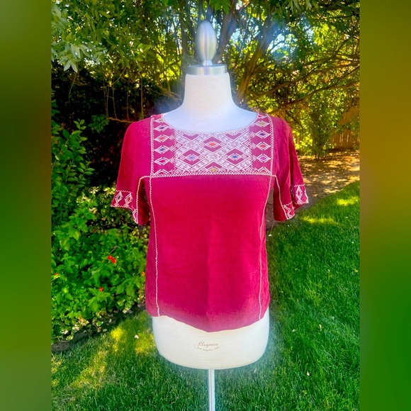 MADEWELL-Embroidered burgundy Women's Top - Picture 2 of 8